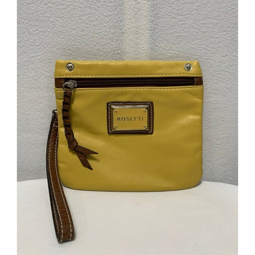 Rosetti Large Wristlet Clutch Bag Pouch Attachment Yellow Brown Silver 1…